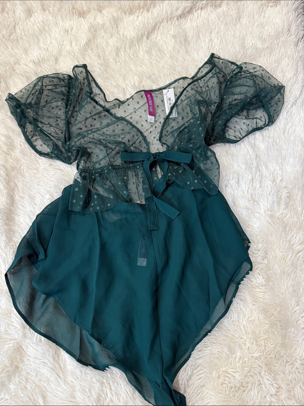 Adore Me Teal Sheer Polka-Dot Tie-Front Bodysuit